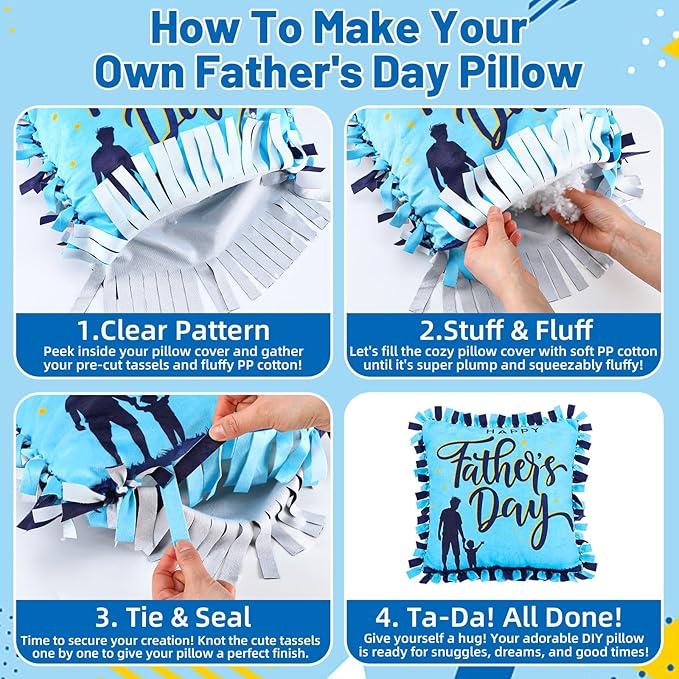 Mindsoft 6 Sets Father's Day DIY Pillow Craft Kits Cute Silhouette Tied Pillows with Happy Father's Day Design, Handmade Gifts for Dad, Craft Activities, Home Decoration & Party Decor Favors