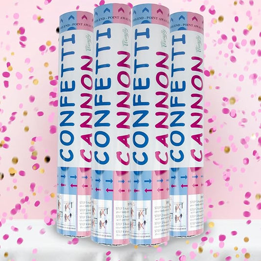 4 Pack Gender Reveal Confetti Cannon, 12 in Pink Round Shaped Paper Party Poppers Cannons, Confetti Poppers For Baby Boy Girl Gender Reveal Baby Showers (Round, Pink)