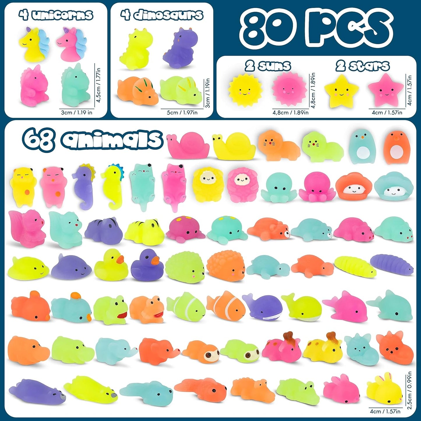 BONNYCO Mochi Squishy Toys Bulk for Kids Party Favors Pack 80. Goodie Bags Stuffers for Kids with Glow in The Dark, Return Gifts Birthday Party. Squishy Fidget Toys, Pinata Stuffers Birthday Kawaii