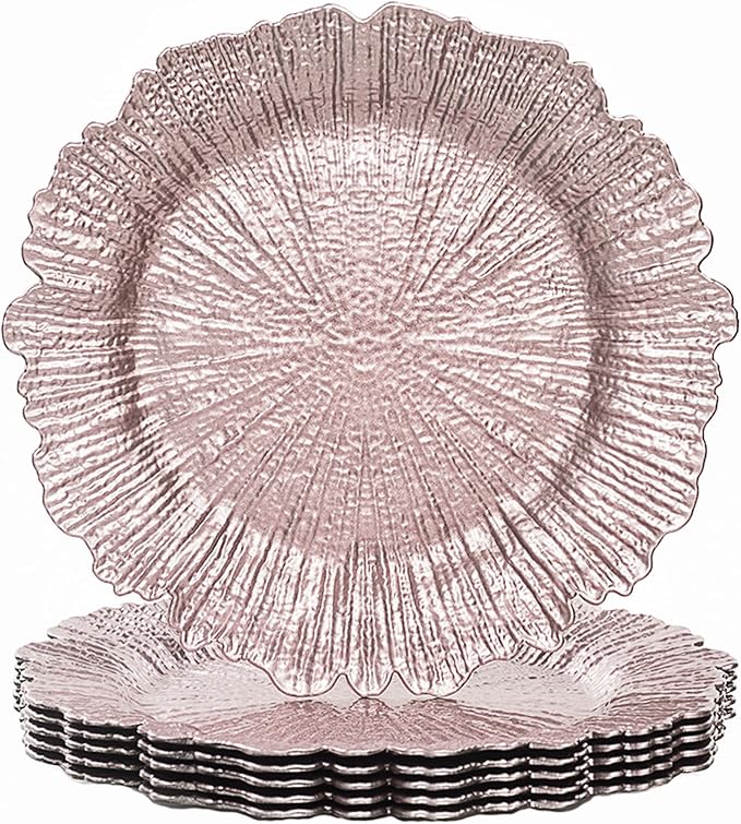 MAONAME Round 13" Reef Charger Plates, Pink Plate Chargers Set of 6, Plastic Chargers for Dinner Plates, Thanksgiving, Christmas, Wedding