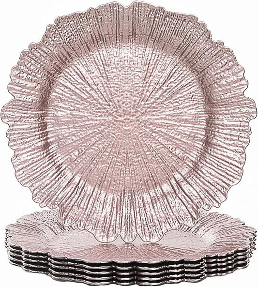 MAONAME Round 13" Reef Charger Plates, Pink Plate Chargers Set of 6, Plastic Chargers for Dinner Plates, Thanksgiving, Christmas, Wedding