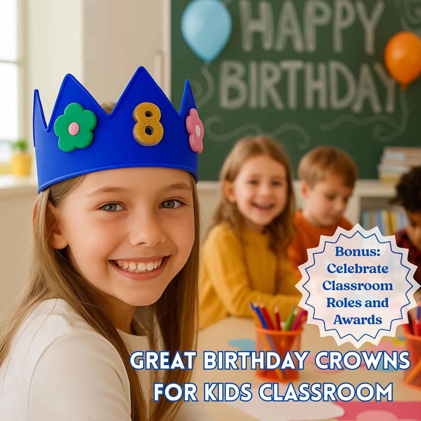 Birthday Crown for Kids Classroom – Adjustable Soft Silicone Princess Crown, Ages 2–10+, BPA Free, Dishwasher Safe