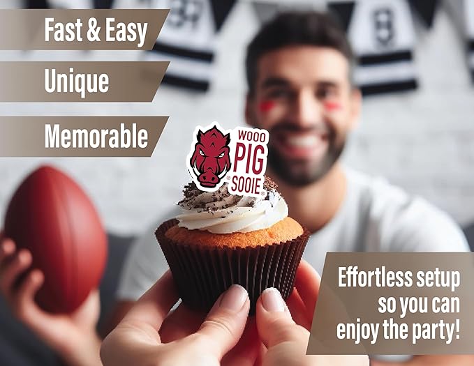 University of Arkansas Party Supplies for Football, Birthday Gift, Graduation Party Banner and Cake Toppers (42 Pieces) (Arkansas Razorbacks)