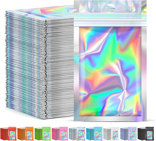 300 Pcs Mylar Bags, Smell Proof Bags Foil Pouch, Holographic Resealable Bags for Small Business, Candy Sample Jewelry Bag Sealable Packaging for Party Favor Food Storage (3x5in)