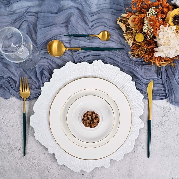 Pesonlook 50Pcs White Charger Plates Round 13inch, Reef Plate Chargers for Dinner, Bulk Plastic Floral Table Plates for Dinner Wedding Party Event Table Setting Decoration(White)