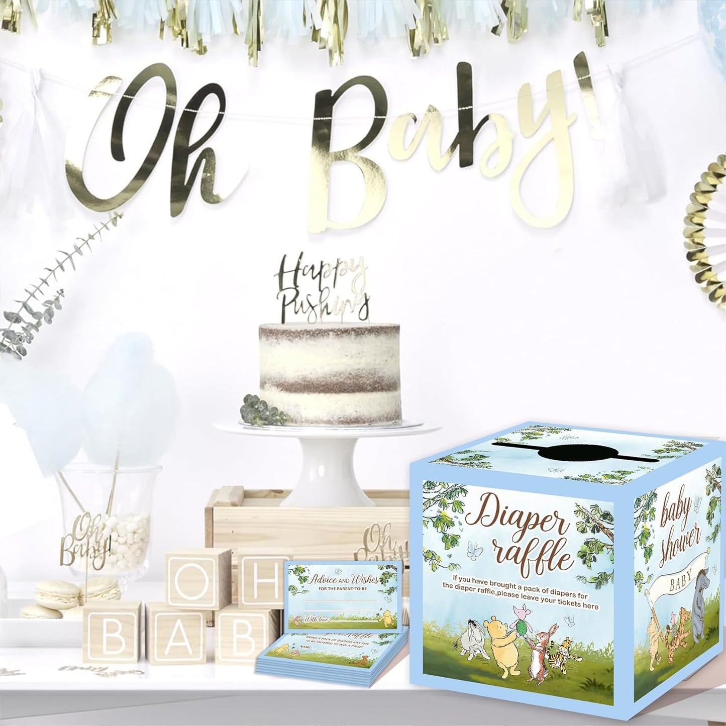50PCS Winnie the Pooh Baby Shower Decorations-Winnie Baby Shower Games-Pooh Party Decorations-Baby Shower Diaper Raffle Box-blue2