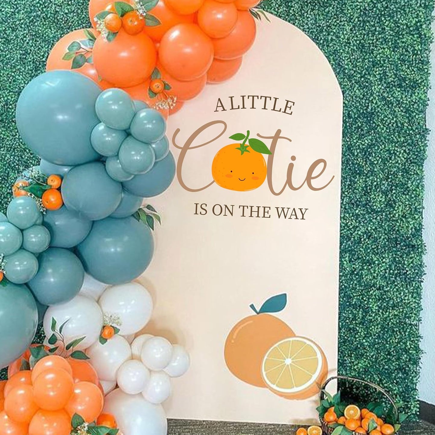A Little Cutie is On The Way Decal - Orange Baby Shower, Birthday, Anniversary, Gender Reveal Party Decoration Supplies Wall Stickers, Orange Sign Balloon Arch and Party Backdrop Decor Decals