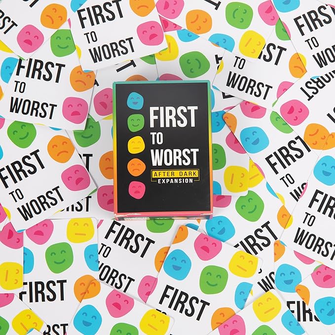 FIRST TO WORST Party Game + After Dark Expansion Set - Card Game About How Your Friends & Family Rank Things, Stocking Stuffers & Board Games Night with Polarizing Priorities