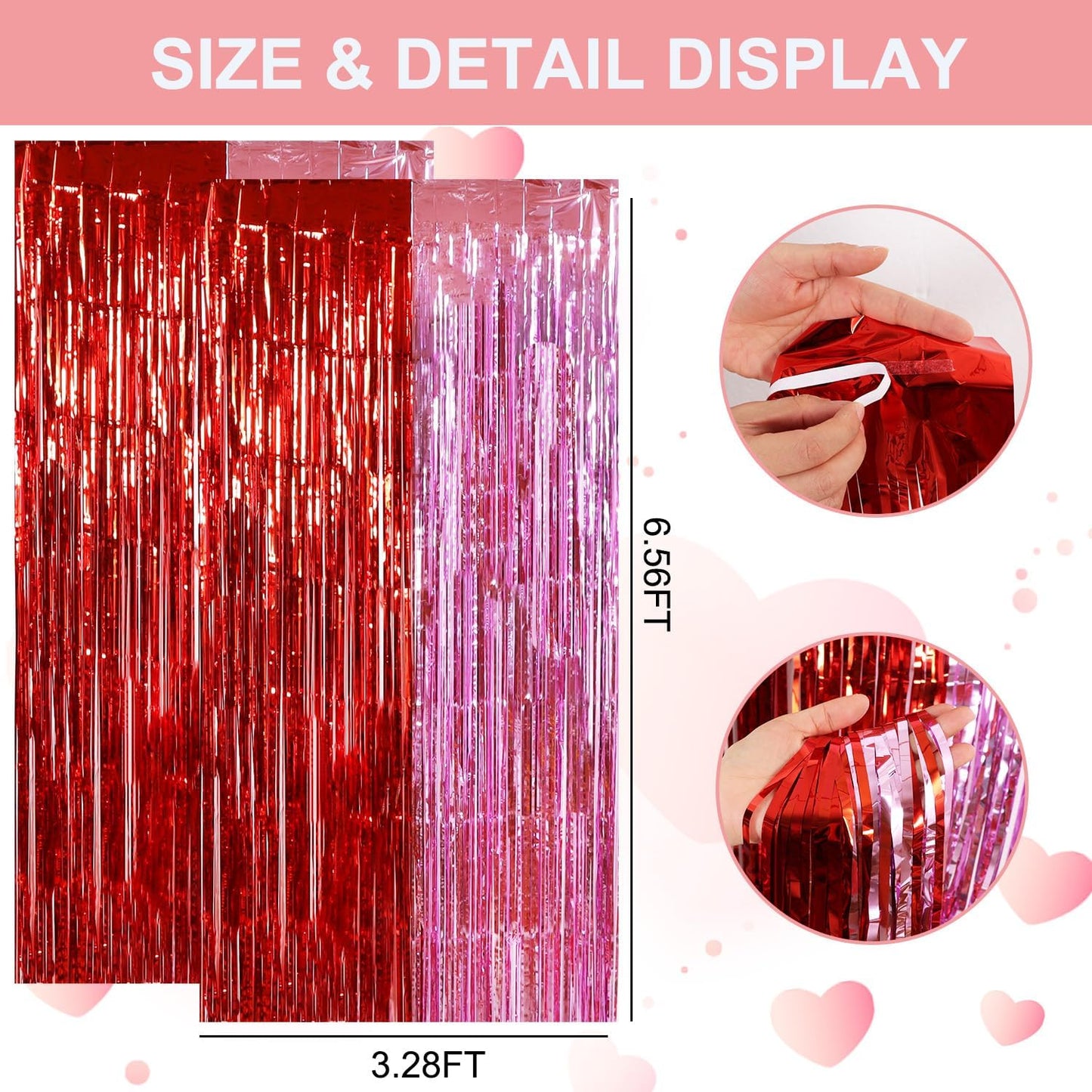 TONIFUL Valentine's Day Door Streamers,Red and Pink Photo Booth Backdrop Metallic Streamers Foil Fringe Curtain for Birthday Valentine's Day Bridal Shower Engagement Party Decoration