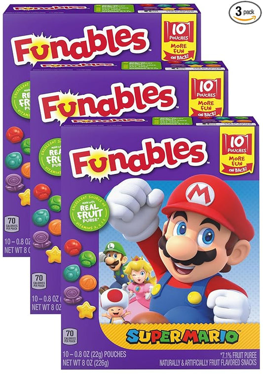 Funables Fruit Snacks, Super Mario Shaped Fruit Flavored Snacks, 0.8 ounce Pouches (Pack of 30)