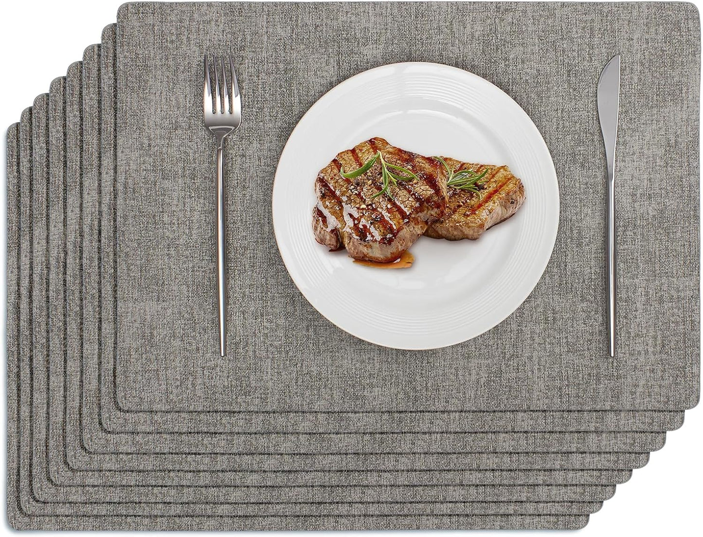 Softalker Vinyl Placemats Set of 8 - Faux Leather Heat Resistant Place Mats, 100% Waterproof Oilproof Wipe Clean Table Mats for Indoor & Outdoor Use, 17’’×12’’, Light Grey