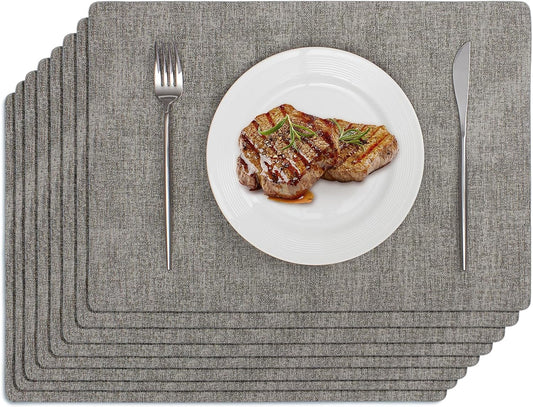 Softalker Vinyl Placemats Set of 8 - Faux Leather Heat Resistant Place Mats, 100% Waterproof Oilproof Wipe Clean Table Mats for Indoor & Outdoor Use, 17’’×12’’, Light Grey