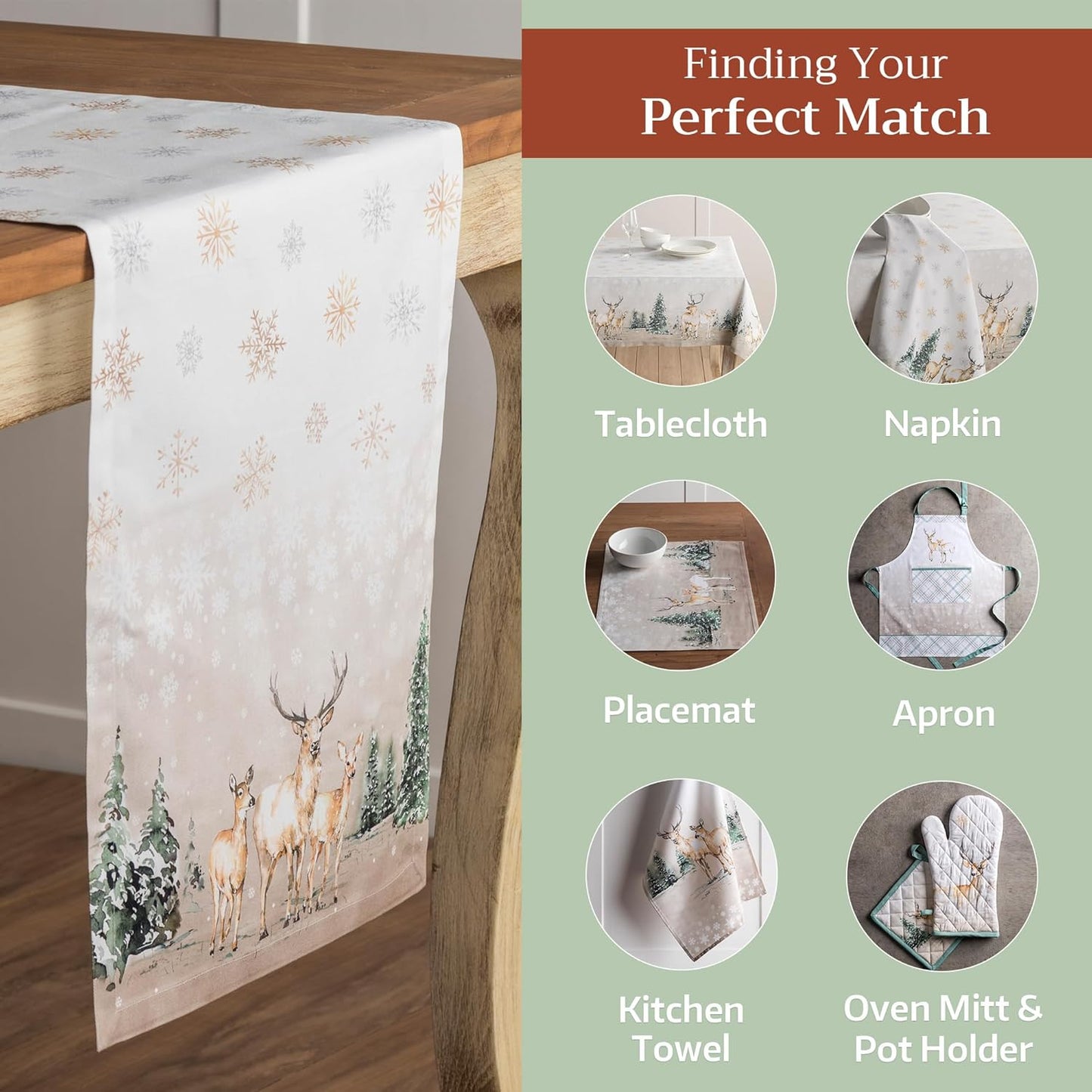 Maison d' Hermine Table Runner 100% Cotton Single Layer Table Runners 72 inches Long for Thanksgiving Christmas Decorations Home Kitchen Dining Party Wedding (Deer in The Woods, 14.5" x 72")