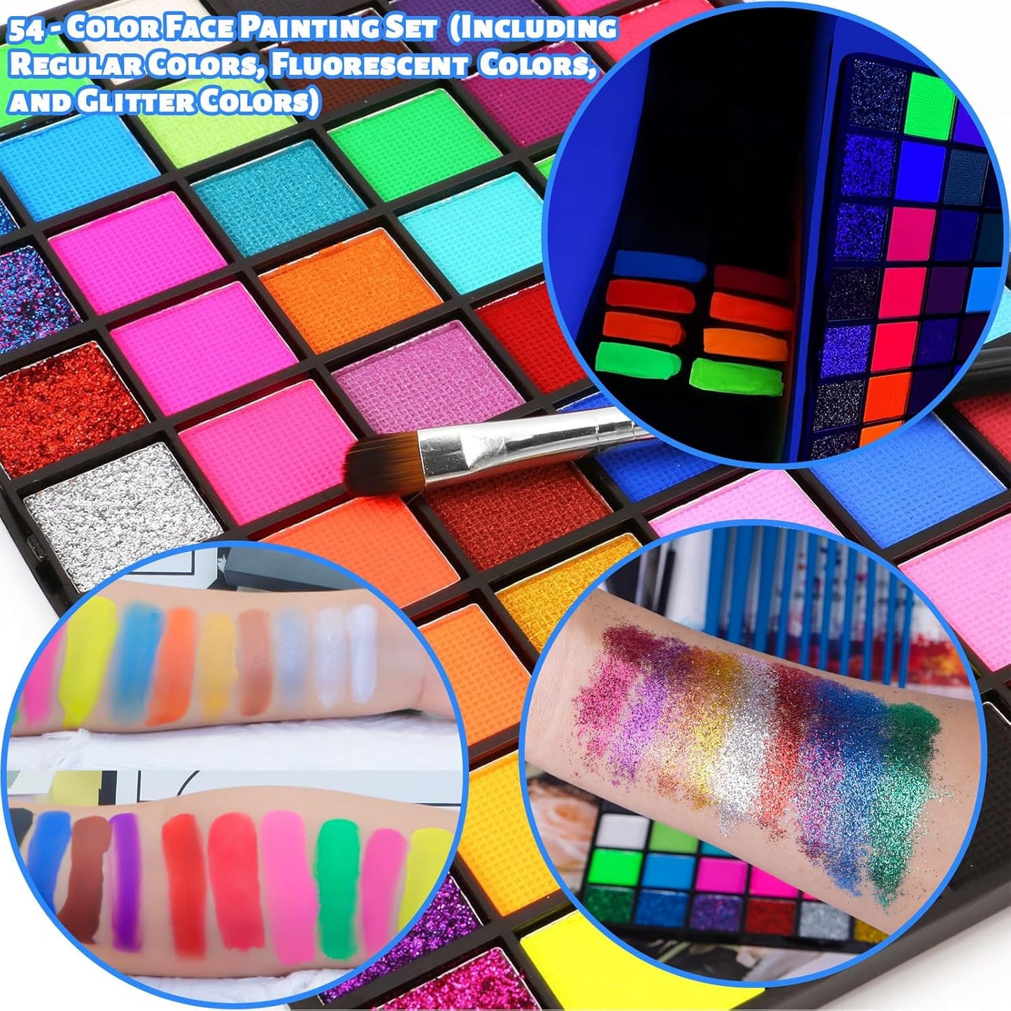 Face Painting Kit for Kids, 54 Color Professional Face Painting Kits with 10 Brushes and Stencils，Water Based Non Toxic Face Paint for Kids