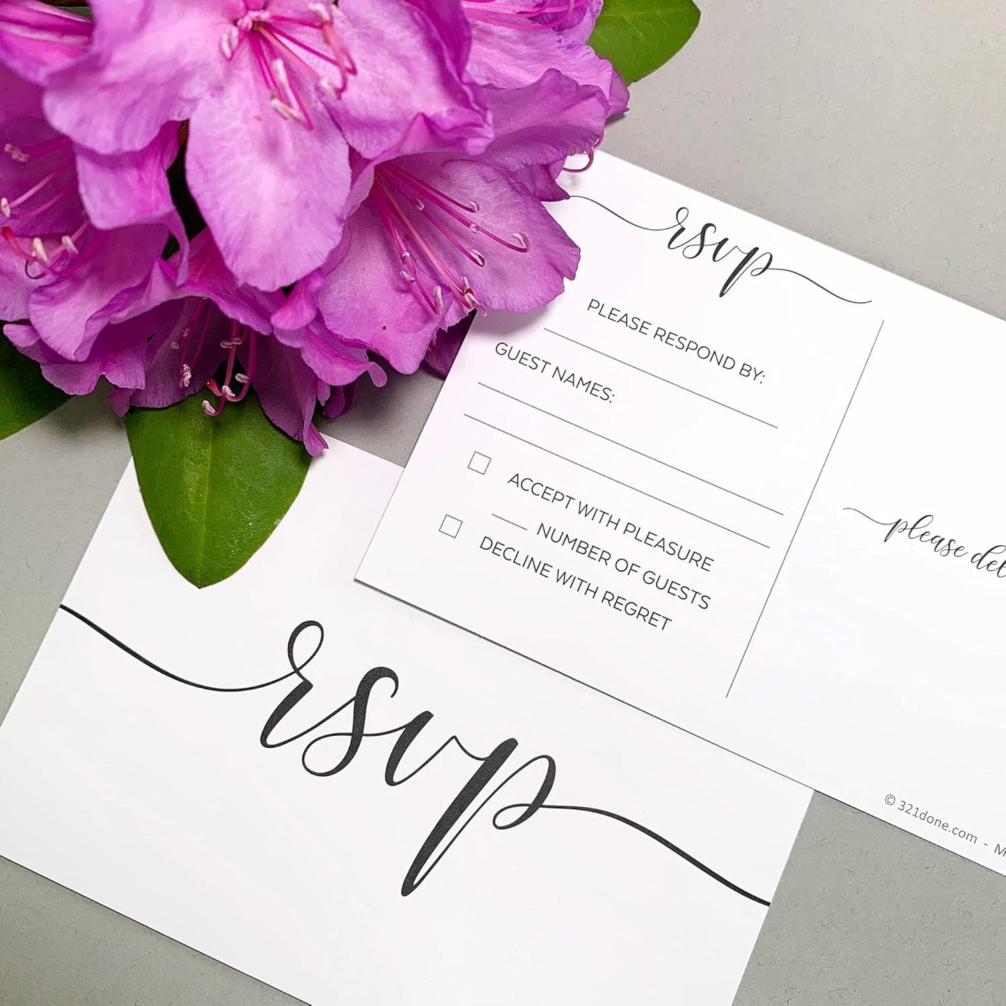 321Done RSVP Postcards 4x6 White (50 Cards) Made in USA, Blank with Mailing Side, Response Cards for Wedding, Bridal Shower, Anniversary Party, Luxury Cardstock, Calligraphy Script Design