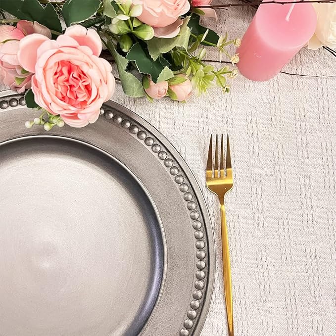 Antique Silver Charger Plates,13 Inch Vintage Dinner Plate Chargers Round Server Ware.Set of 6 Plastic Beaded Chargers for Dinner Plates, Party, Wedding(Silver)