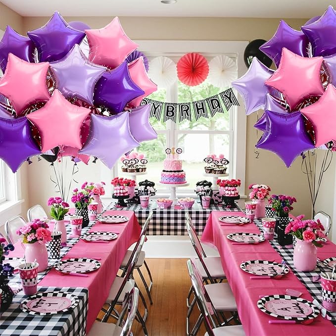 TONIFUL 15Pcs 18 Inch Large Purple Pink Star Shape Foil Balloons Big Stars Helium Mylar Ballons for Birthday Wedding Bridal Shower Anniversary Engagement Party Decorations Supplies