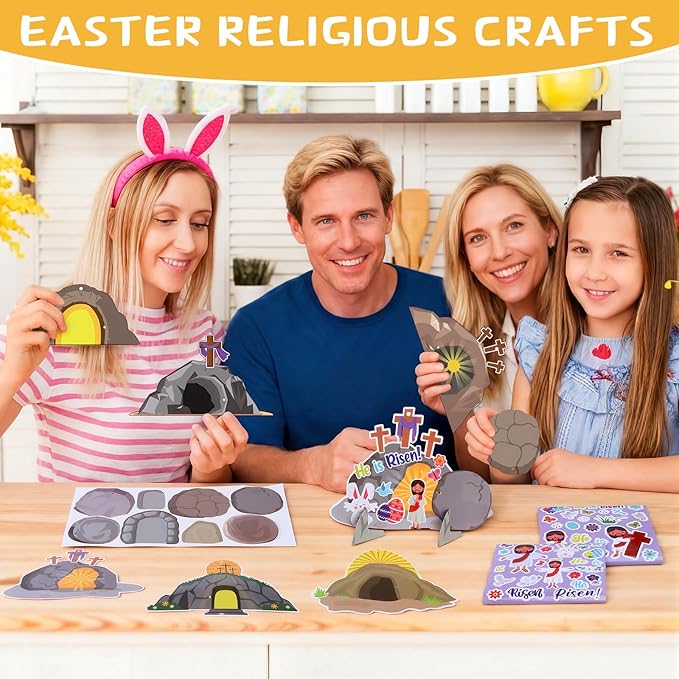 Frienda 48 Set Easter Jesus Resurrection Craft Kit Christian Make Your Own Empty Tomb of Jesus He is Risen Crafts for Faith Classroom Church Christian Easter Day Party Craft