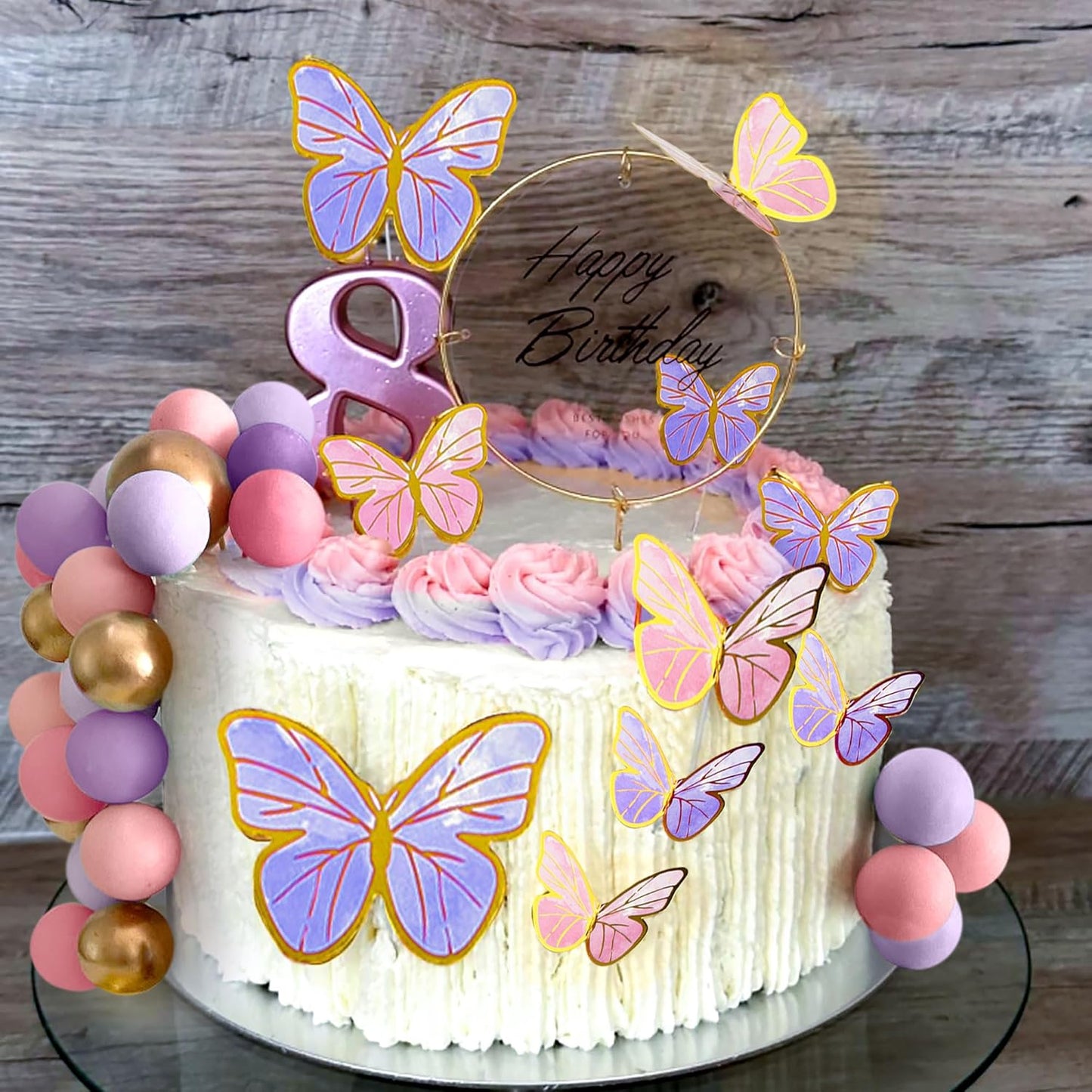 47PCS Purple Pink Butterfly Cake Toppers balls,Butterfly Cake Decorations Include Cake Toppers Balls for Baby Shower Wedding Birthday Bridal Shower Party Decor(Purple Pink)
