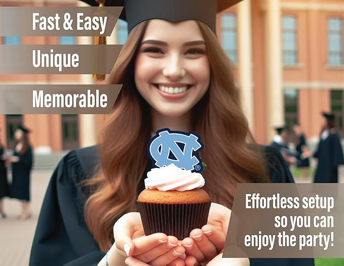 UNC Party Supplies for Football, Birthday Gift, Graduation Party Banner and Cake Toppers (42 Pieces) (North Carolina Tar Heels)