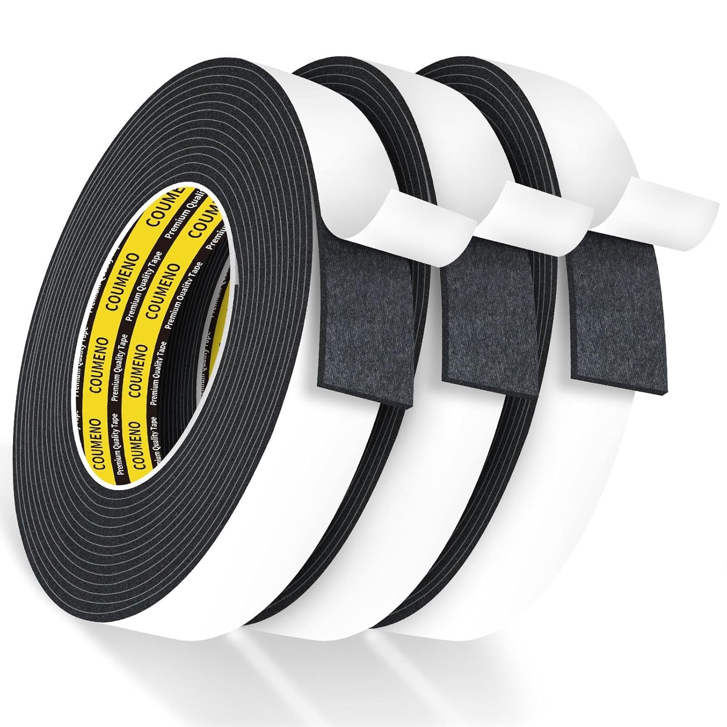 3Pack 0.98inX16.4FT Double Sided Foam Strip, EVA Foam Tape, Double Sided Sponge Adhesive Mounting Tape for Home Office Decor Black