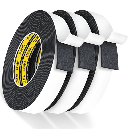 3Pack 0.98inX16.4FT Double Sided Foam Strip, EVA Foam Tape, Double Sided Sponge Adhesive Mounting Tape for Home Office Decor Black