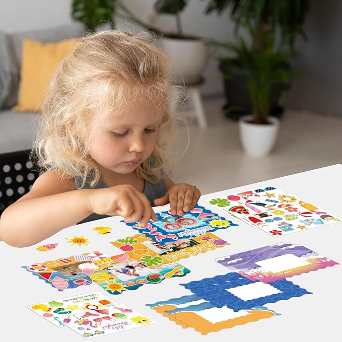 80UncleKimby 56packs Summer Crafts for Kids – DIY Picture Frame Kit with Stickers for End of Year Party Favors, Beach Day, School Classroom Activities