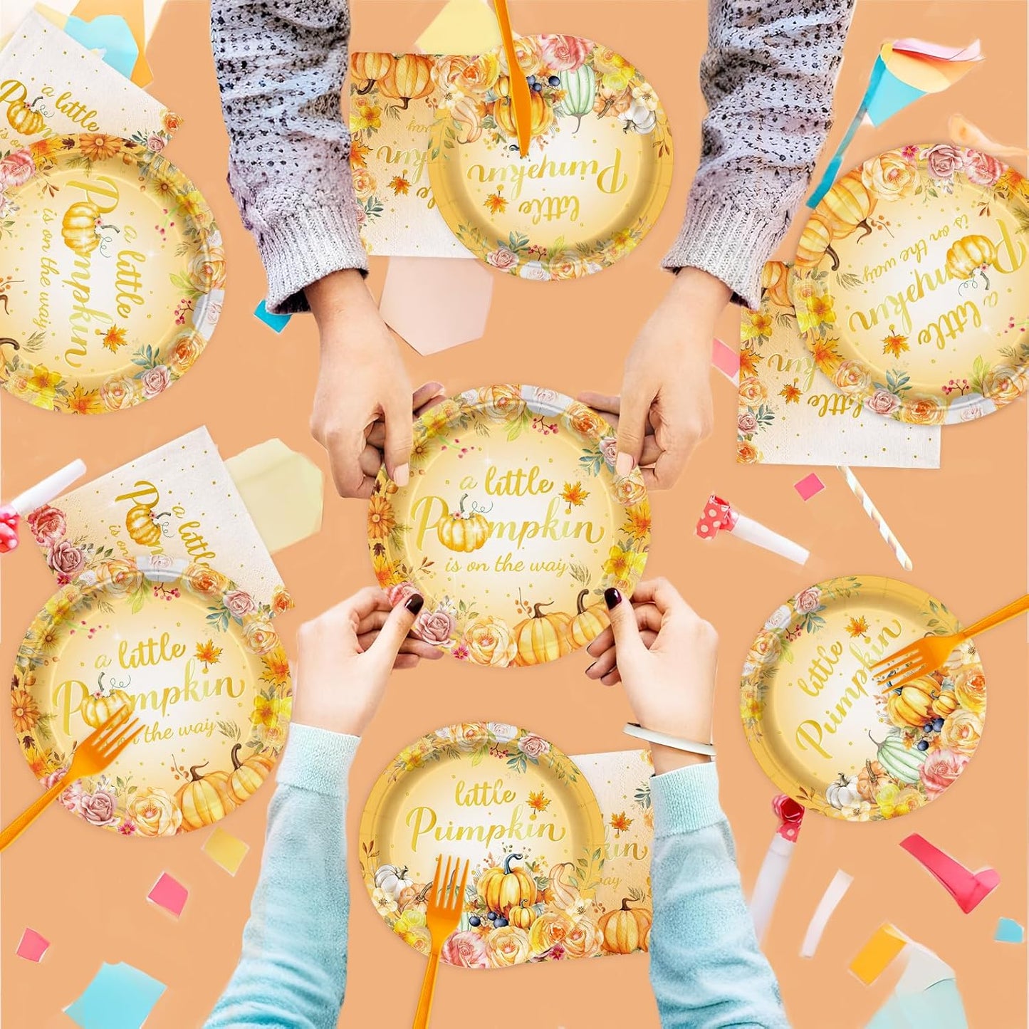 168PCS Little Pumpkin Party Supllies for Girls Boys Boho Fall Floral Birthday Party Decorations Thanksgiving Tableware Autumn Farm Plates Cups Napkins Cups Dinnerware for 24 Guests