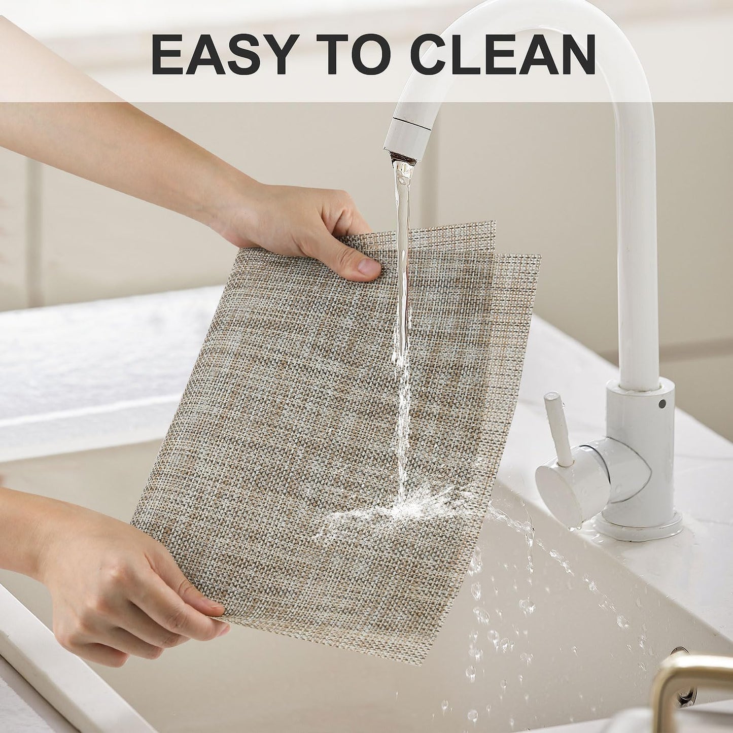 Vinyl Placemats Set of 6, PVC Woven Washable Non-Slip Table Mats, Heat Resistant Wrinkle Free Place Mats for Dining Table, Easy to Clean (6, Caramel)