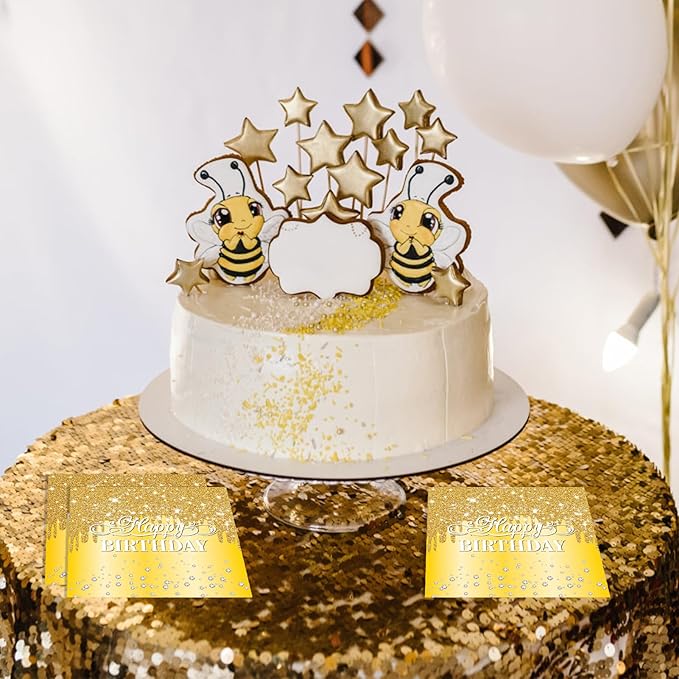 40pcs Happy Birthday Napkins Gold Happy Birthday Decorations for Women and Girls Disposable Paper Sparkle Diamond Gold Napkins for Birthday Wedding Anniversary Baby Shower Party Decor