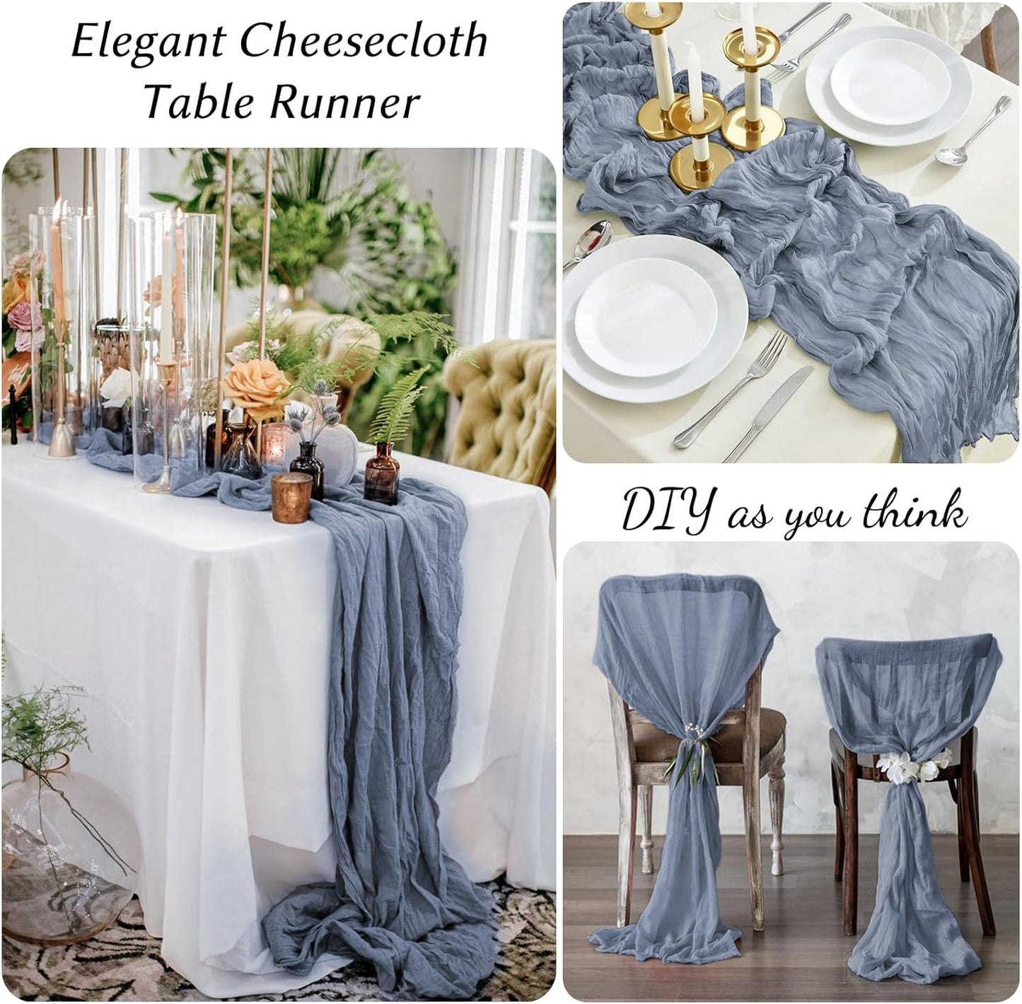 12 Pack Dusty Blue Table Runner 10FT Cheesecloth Table Runner 21 x 120 inch Boho Gauze Cheese Cloth Table Runner Rustic Sheer Table Runner for Party Wedding Bridal Baby Shower Birthday Table Decor