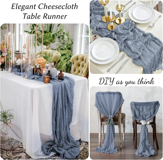 12 Pack Dusty Blue Table Runner 10FT Cheesecloth Table Runner 21 x 120 inch Boho Gauze Cheese Cloth Table Runner Rustic Sheer Table Runner for Party Wedding Bridal Baby Shower Birthday Table Decor