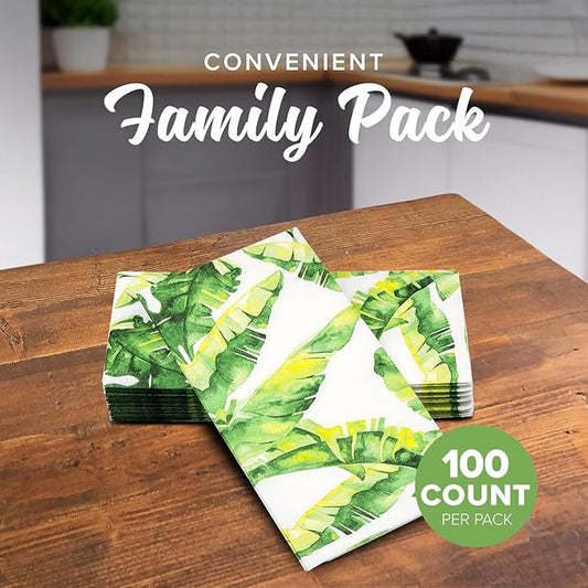 SimuLinen Paper Towels - Decorative Tropical Banana Leaves Design –- Cloth-Like, Linen-Feel for Guest Bathroom Essentials, Size: 12x17” (Pack of 500) Made in Germany