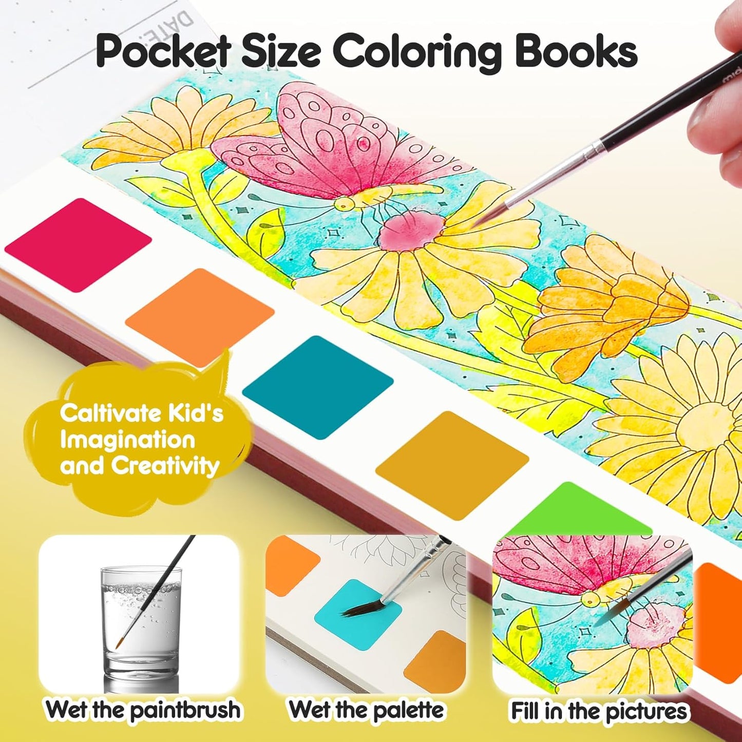 Watercolor Painting Coloring Books Pocket Watercolor Paint Bookmarks, Mess Free Paint with Water Set, Class Travel Activities Art Supplies Party Favors Exchange Birthday Gifts for Kids