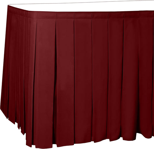 Ultimate Textile Pleat Polyester Fabric Table Skirt - Machine Washable, Flame Resistant, Cut & Sewn in NJ, Desk Skirt - Holiday Red, 14' Box Pleat x 42" h
