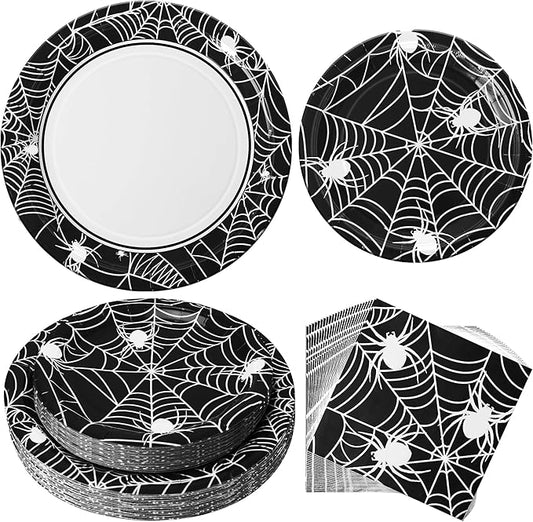 75pcs Spider Party Supplies, Disposable Paper Plates & Napkins, Tableware Decorations Favors, Including 9" & 7" Plates & Napkins for Halloween, Birthday, Parties, and Everyday Use