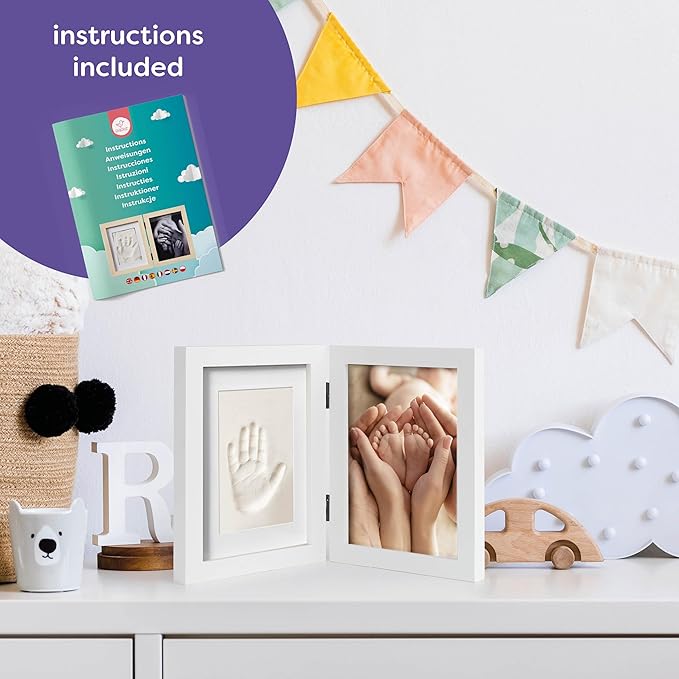 chuckle - Baby Hand and Foot Clay Print Photo Frame Keepsake Kit - Gift for Mothers Day, New Mum and Parents Newborn Baby Shower Party and Nursery Room Decoration - White