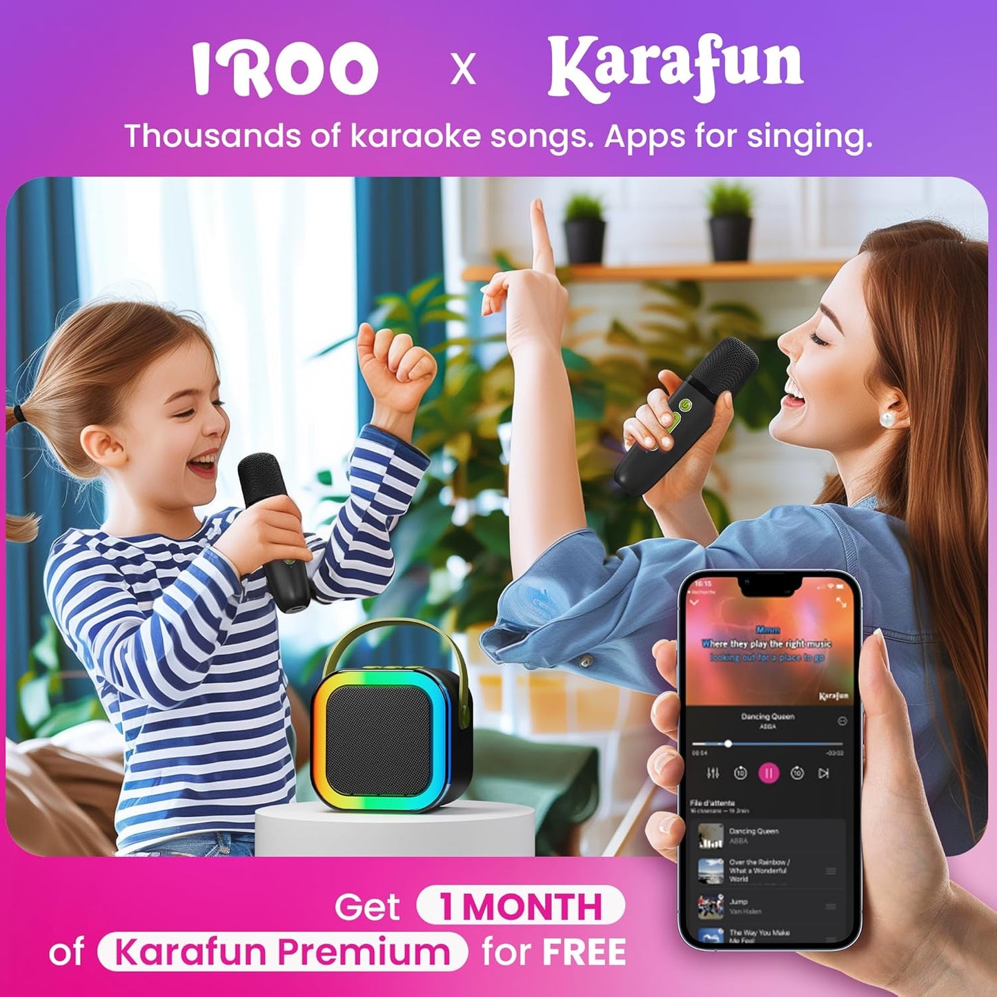 Mini Karaoke Machine for Kids, 2025 TOP Toys Christmas Birthday Gifts Ideas for Girls Ages 4, 5, 6, 7, 8, 9, 10, 12+ Years Old, Portable MP3 Player with 2 Wireless Mics for Party