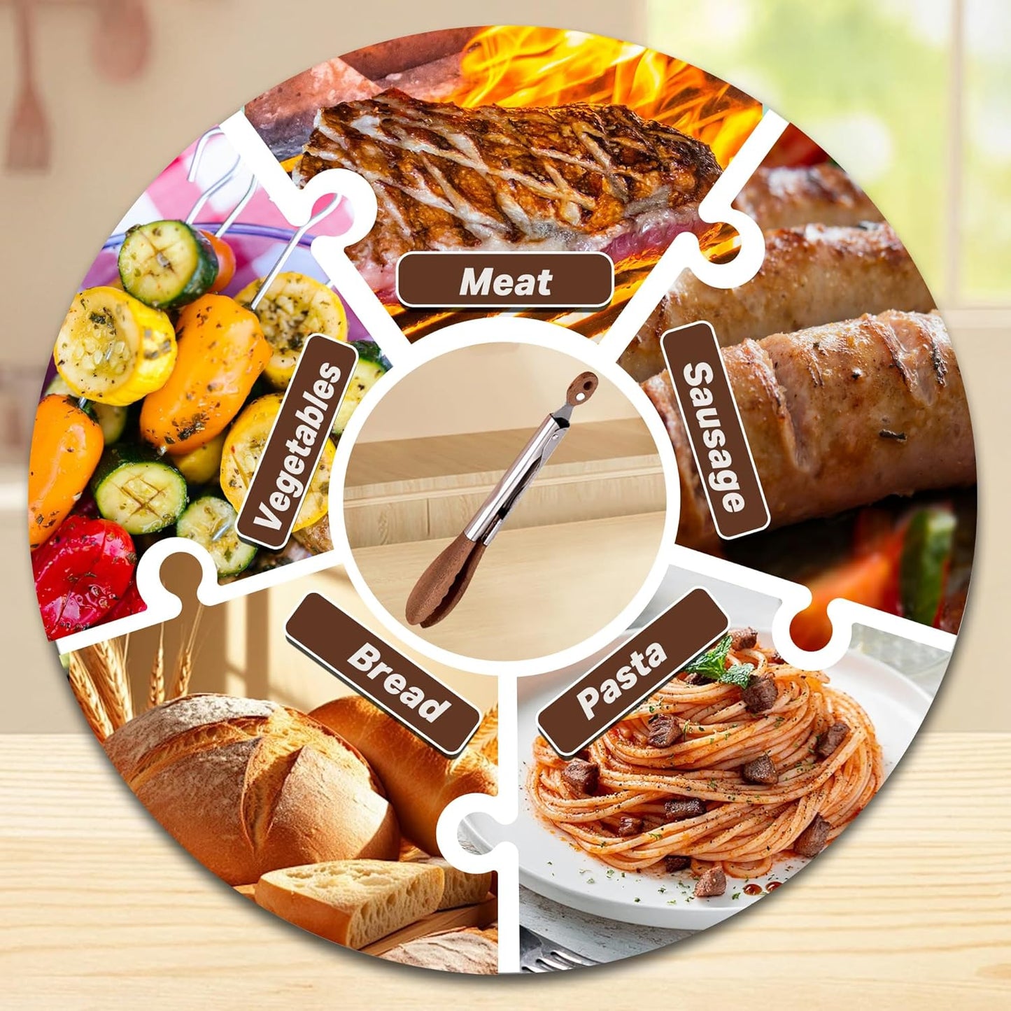 Wooden Tongs for Cooking, Kitchen Salad Locking Tongs for Serving Food, Toast, Bread, Stainless Steel Tong with Walnut Wood Tip, Food Tongs Set 9 & 12 inch for BBQ, Outdoor Camping Grill, Picnic