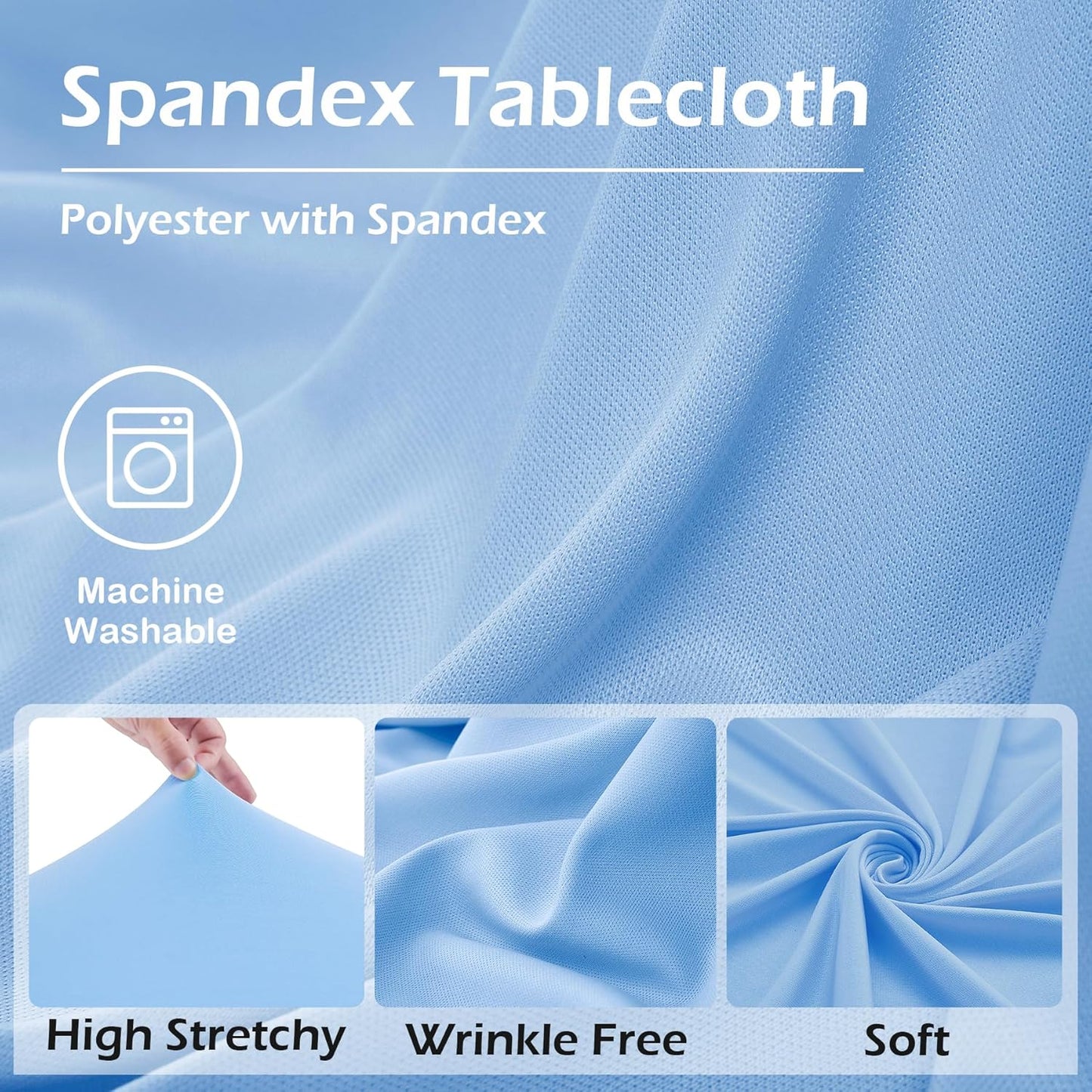 2 pk Baby Blue Spandex Tablecloth 8ft With Ruffle Table Skirt, Wrinkle Free Stretchy Fitted Tablecloths for 8 Foot Rectangle Tables, Elastic Spandex Table Covers for Weddings Parties Banquet Craft