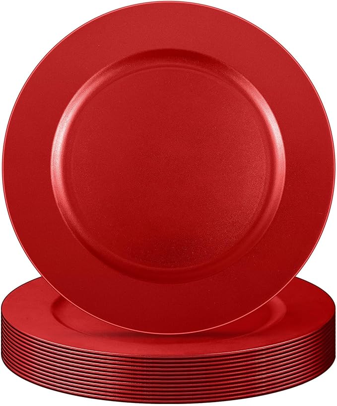 Tanlade 12 Pcs 13 Inch Charger Plates Bulk Round Wedding Chargers Plastic Dinner Plates for Table Setting Wedding Party Decoration (Red)