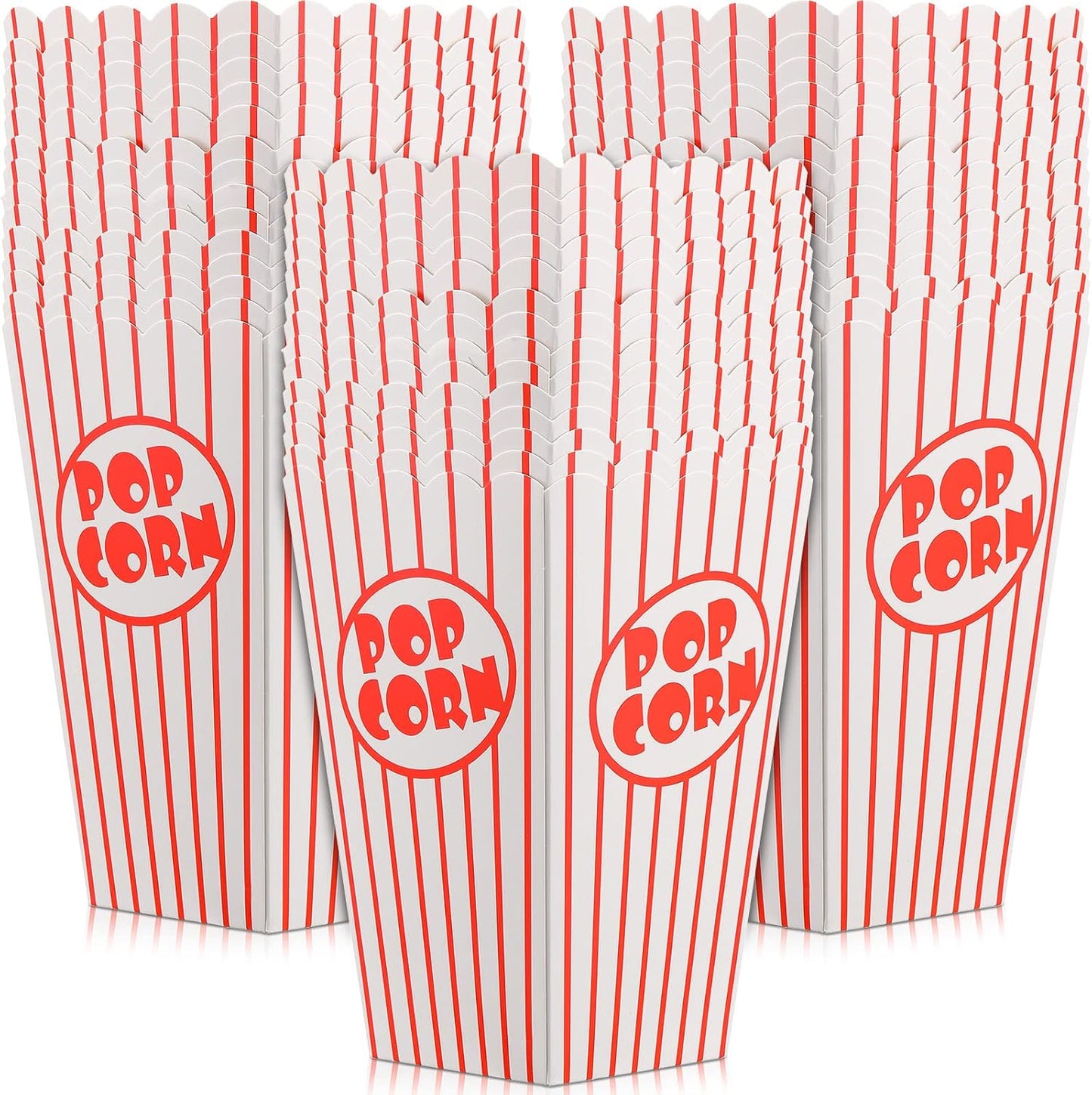 200 Pack Movie Night Popcorn Boxes Paper Popcorn Bucket Red and White Striped Container Vintage Retro Bags for Party 6.3 Inch Tall Holders for Carnival Circus Party