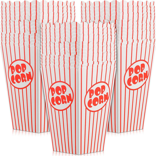 200 Pack Movie Night Popcorn Boxes Paper Popcorn Bucket Red and White Striped Container Vintage Retro Bags for Party 6.3 Inch Tall Holders for Carnival Circus Party