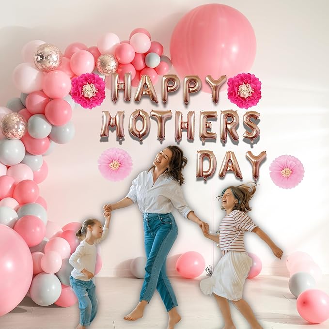 Mother’s Day Party Balloons Kit Decorations 16 inch Foil Balloon Set Happy Mother's Day Best Mom Balloon Set Decoration for Mother's Day (Hot Pink Flower Balloon)