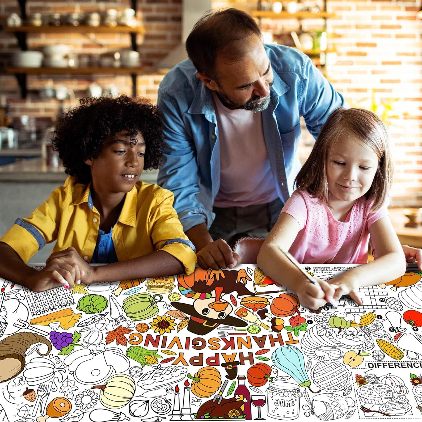 Thanksgiving Activity Poster - 31.5 x 72 Inches,Turkey-Themed Party, Versatile Paper Coloring Banner/Table Cover for School Party Thanksgiving Decoration