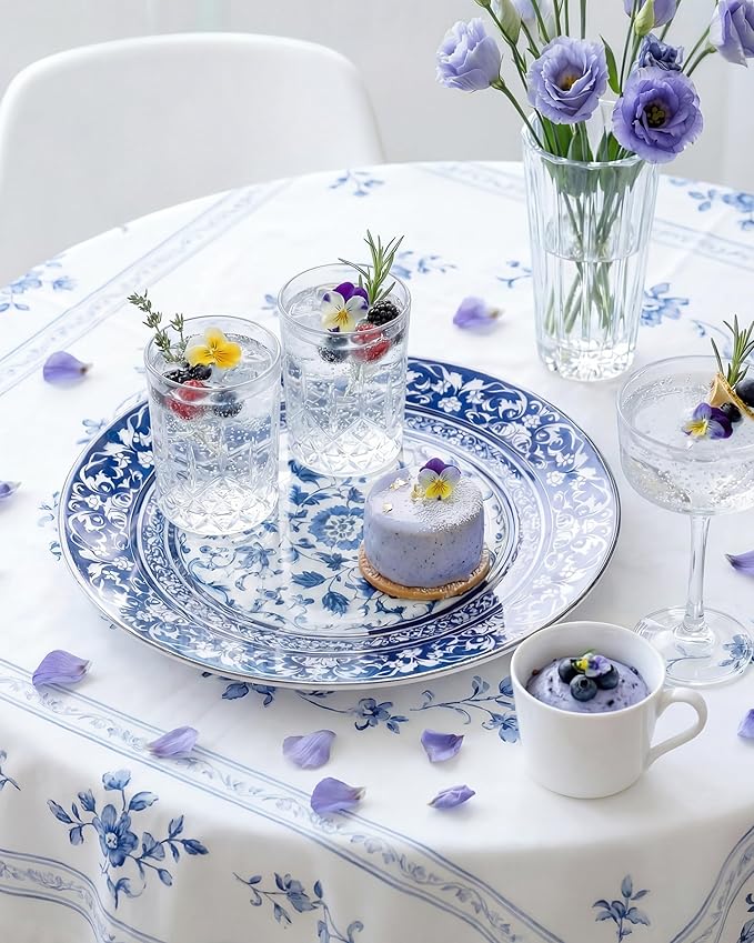 Hioasis 12Pcs Blue Charger Plates & Platters - 13 Inch plastic charger plates, Heavy-duty, BPA-free, Floral Table Chargers for Dinner Wedding & Party