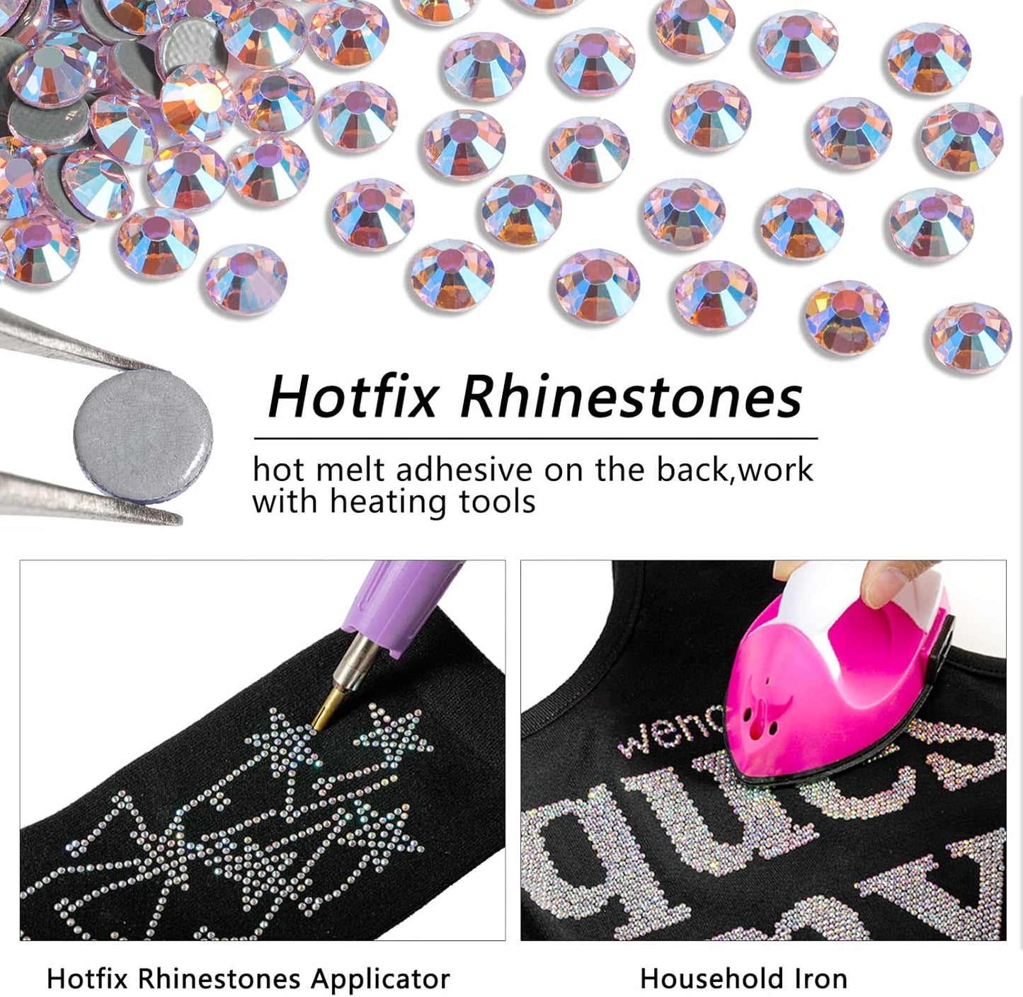 Beadsland Hotfix Rhinestones, 2880pcs Flatback Crystal Rhinestones for Crafts Clothes DIY Decorations, Light Pink AB, SS6, 1.9-2.1mm