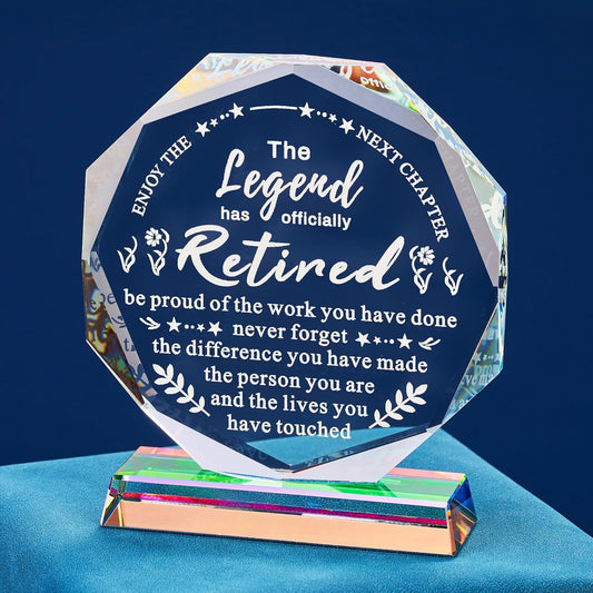The Legend Has Retired Crystal Plaque Gifts for Women Men, Boss Appreciation Gift Idea for Leader's Day, Desk Office Home Decor inspirational gifts for men