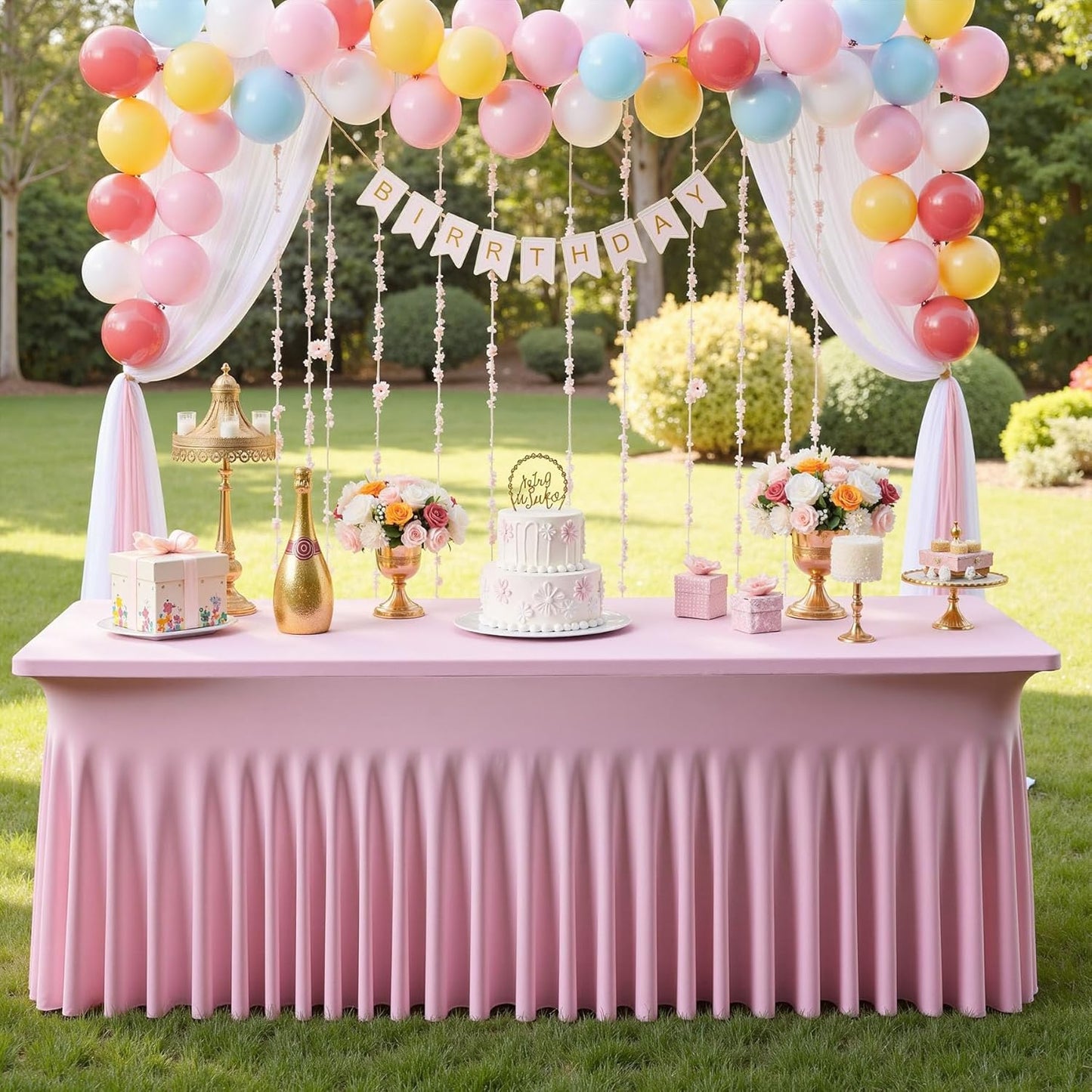 6 Pack Spandex Baby Pink Tablecloths for 8 Foot Rectangle Tables, Fitted Table Cloths 8ft Stretchy Table Clothes for Parties Weddings Birthday Banquet Baby Shower