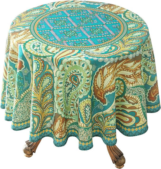 Linen 67 Inch Round Tablecloth,Wrinkle Resistant French Green Tablecloth Print with Froal,Decor Stitch Table Cloth for Thanksgiving,Dining Room,Home,Kitchen Diameter 67"-Milen